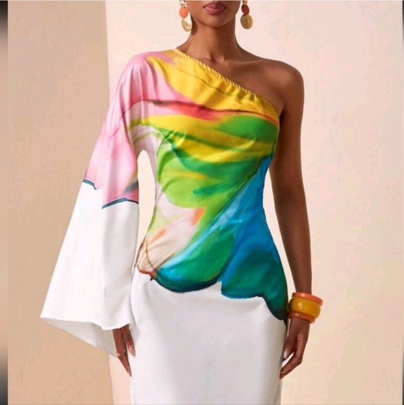 COPY - Colorful One-Shoulder Maxi Dress. - Picture 3 of 5